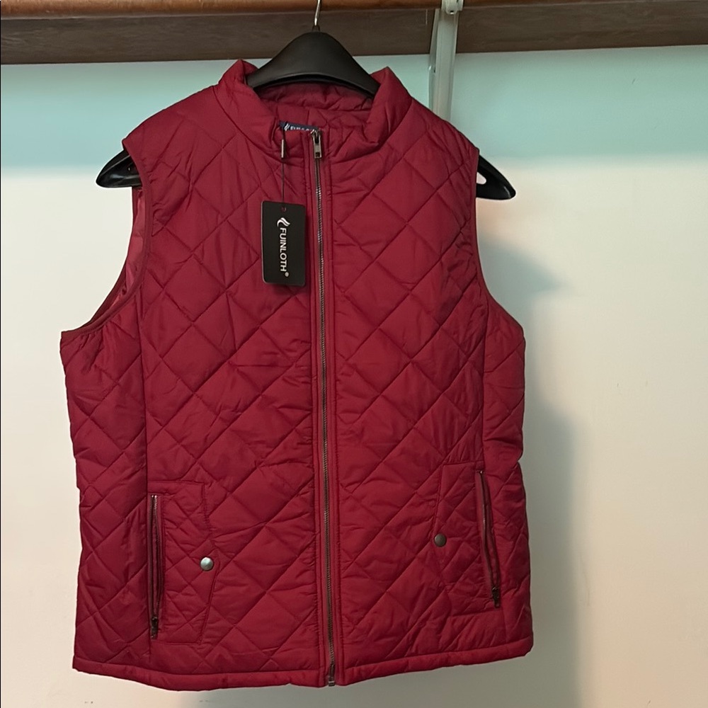 Red Quilted Vest with Stand-Up Collar